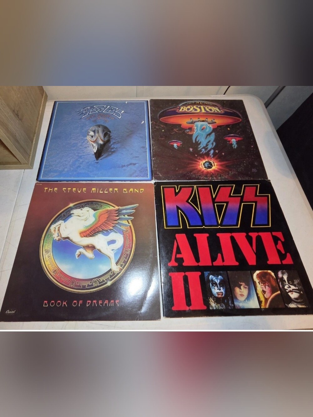 Vintage Classic Rock Vinyl Lot - Eagles, Boston, Steve Miller, KISS Alive II